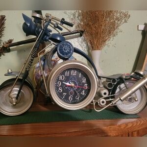 Blue and Silver Motorcycle Clock with Vintage Design